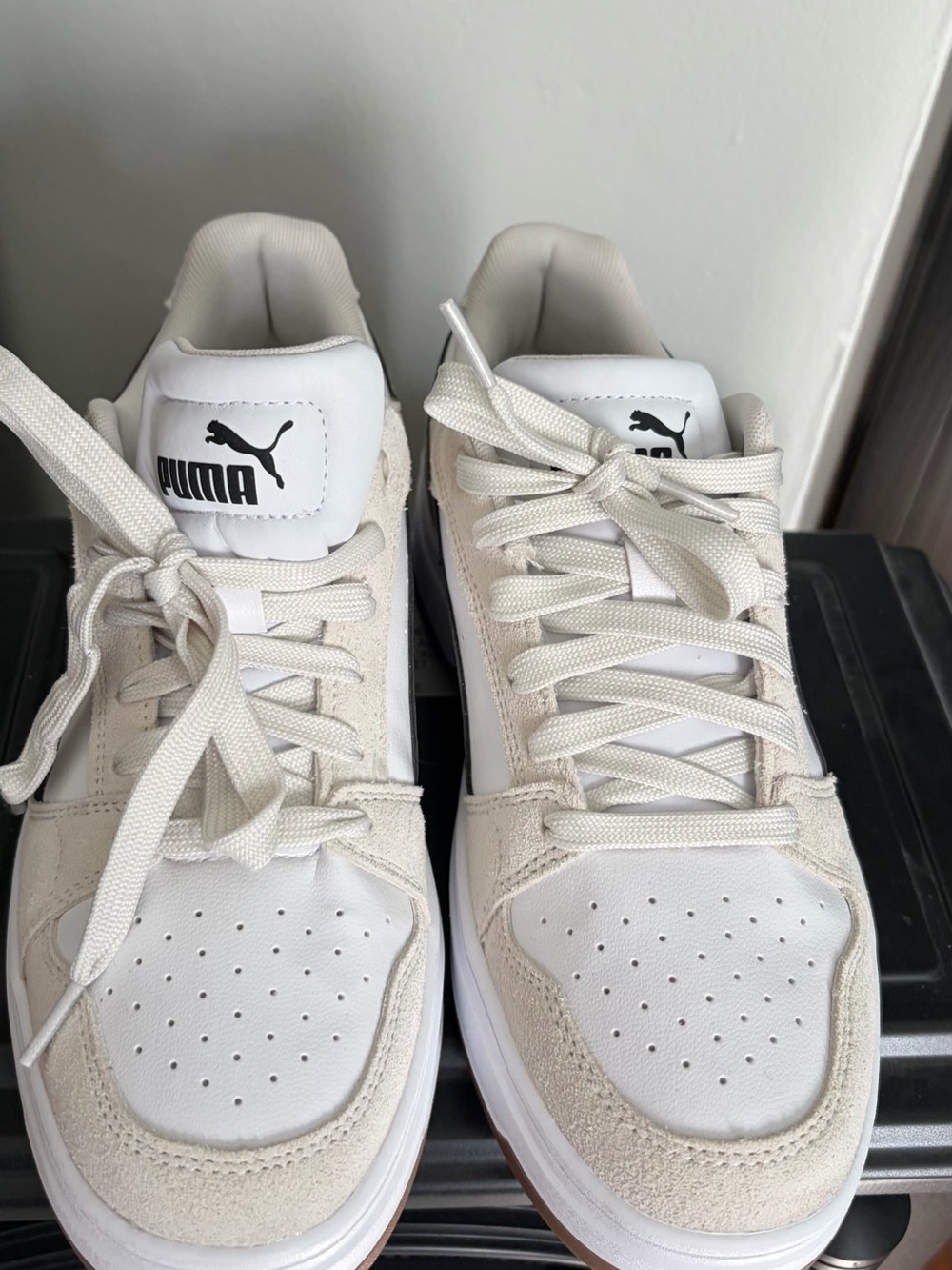 Puma Cream & Black Suede Platform Trainers with Gum Sole - Picture 8 of 8